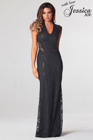 Jessica Wright Sequin Lace Maxi Dress